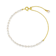 Sterling Silver Real Pearl Bracelet, 925 Sterling Silver with Gold-Plated Finish, Adjustable Jewelry