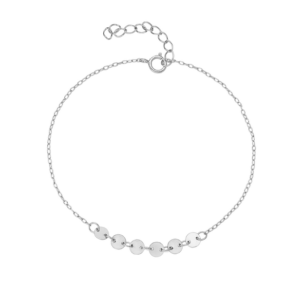 Sterling Silver Bracelet with Disc Connected Pendant and Dainty Chain