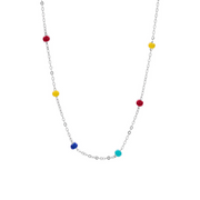 925 Sterling Silver Rainbow Color Chain Necklace with Oil Drop Enamel Bead Charms