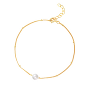 Sterling Silver Pearl Bracelet, 18K Gold Plated Chain