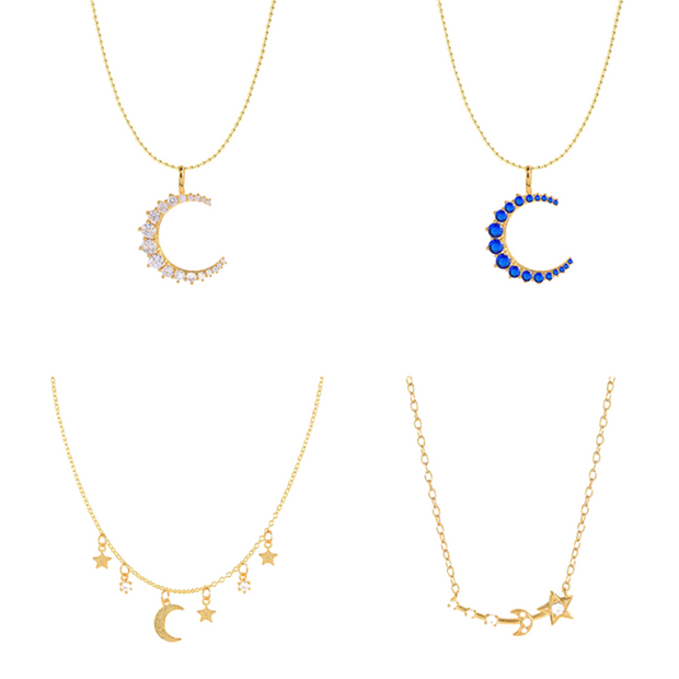 Mystic Night: Dainty 925 Sterling Silver Blue Crystal Crescent Moon Necklace