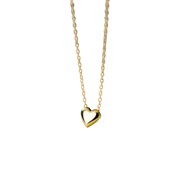 925 Silver Minimalist Necklace – Plain Little Love Heart Gold Plated Necklace for Women, Valentine’s Day Gift