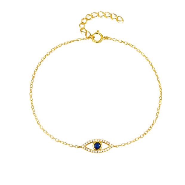 Elegant 925 Sterling Silver Blue Eye Bracelet with Cubic Zirconia, Gold-Plated Jewelry for Women