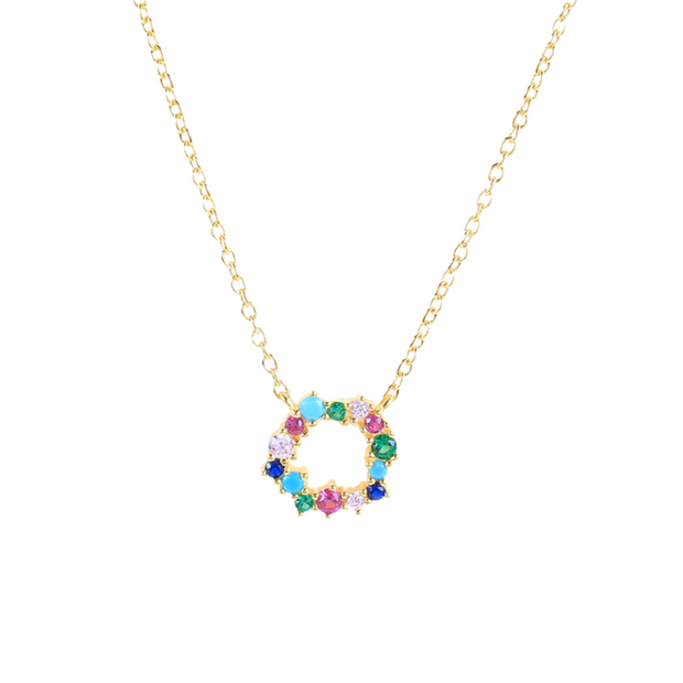 Radiant Spectrum: 925 Sterling Silver Rainbow Circle Diamond Zircon Necklace