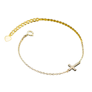 Sterling Silver Simple Cross Diamond Charm Gold Plated Bracelet