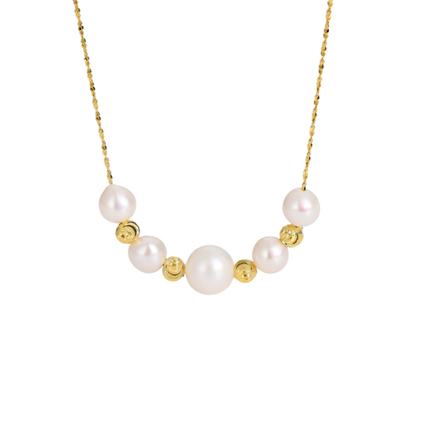 925 Sterling Silver Freshwater Pearl Necklace with Gold Plated Chain