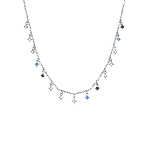 925 Sterling Silver Small Colorful Diamond Pendant Necklace