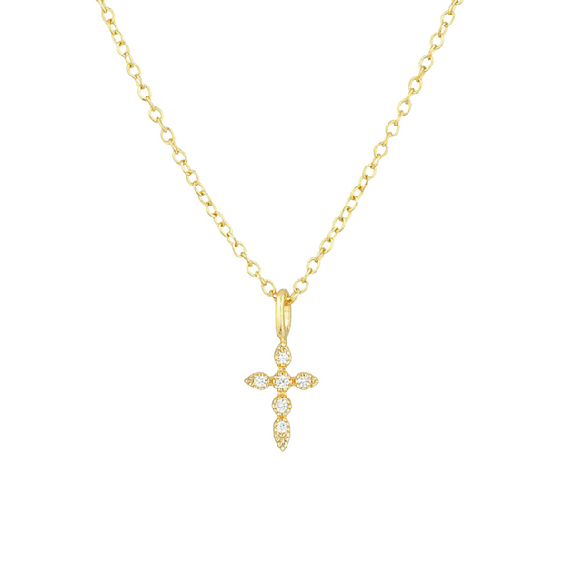 925 Sterling Silver Cross Diamond Pendant Necklace with Gold Plated Chain