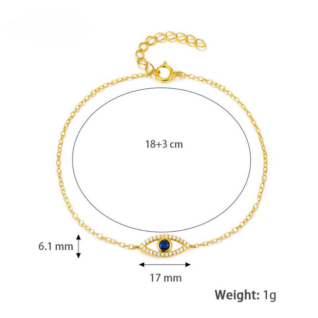 Elegant 925 Sterling Silver Blue Eye Bracelet with Cubic Zirconia, Gold-Plated Jewelry for Women