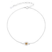 925 Sterling Silver Daisy Flower Gold Plated Anklet