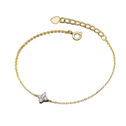 925 Sterling Silver Minimalist Clover Bracelet, Gold-Plated with Zircon Flower Petals