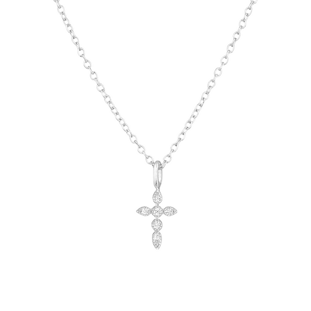 925 Sterling Silver Cross Diamond Pendant Necklace with Gold Plated Chain