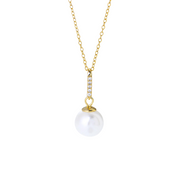 Timeless Elegance: 925 Silver Pearl Necklace with Zircon Bar and Round Pearl Pendant