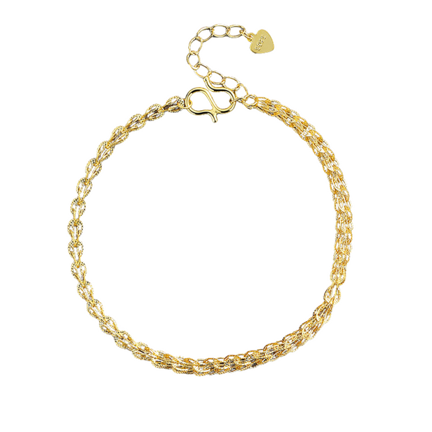 Sterling Silver Delicate Gold Chain Bracelet with Intertwined Golden Threads