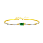 925 Sterling Silver Gold Plated Bracelet with Emerald Rectangle Pendant