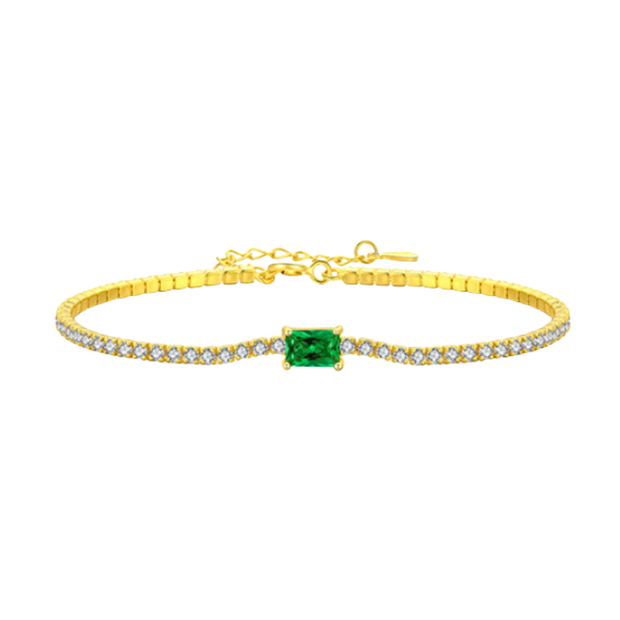 925 Sterling Silver Gold Plated Bracelet with Emerald Rectangle Pendant