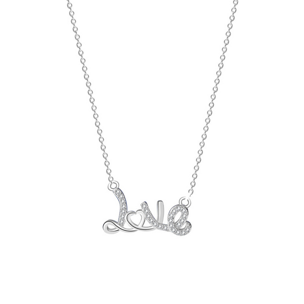 925 Sterling Silver "LOVE" Pendant Necklace with Zircon