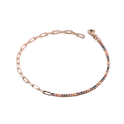 925 Sterling Silver Paper Clip Chain Bracelet with Colorful Diamond Zircon