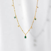 Emerald Cascade: 925 Sterling Silver Water Drop Diamond and Zircon Necklace