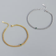 925 Sterling Silver Gold Plated Curb Chain Bracelet – Fashion Jewelry with Emerald Green Zircon