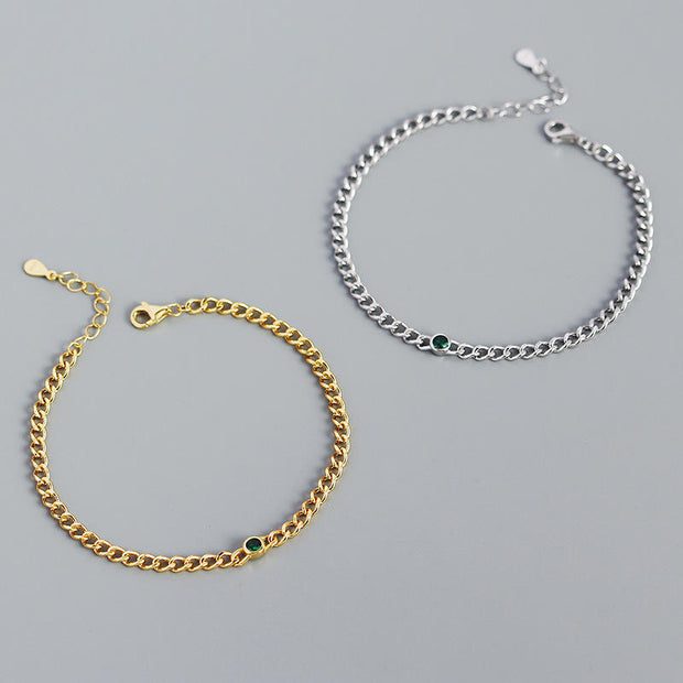 925 Sterling Silver Gold Plated Curb Chain Bracelet – Fashion Jewelry with Emerald Green Zircon