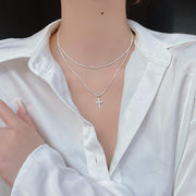 Sterling Silver Cross Pendant Double-Layered Necklace – Fine Jewelry for Women