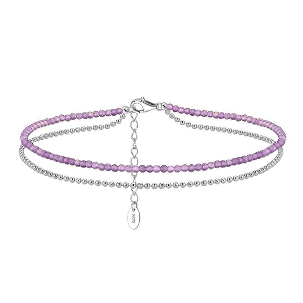 925 Sterling Silver Double Layered Amethyst Beach Anklet