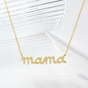 925 Sterling Silver "Mama" Necklace with Zircon Pendant Gold Plated Chain