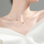 Emerald Cascade: 925 Sterling Silver Water Drop Diamond and Zircon Necklace