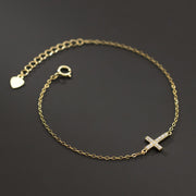 Sterling Silver Simple Cross Diamond Charm Gold Plated Bracelet