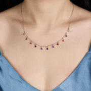 925 silver jewelry sterling silver colorful water drop zircon necklace gold plated chain necklace