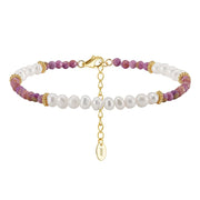 925 Sterling Silver Bracelet with Natural Freshwater Pearl and Purple Stone