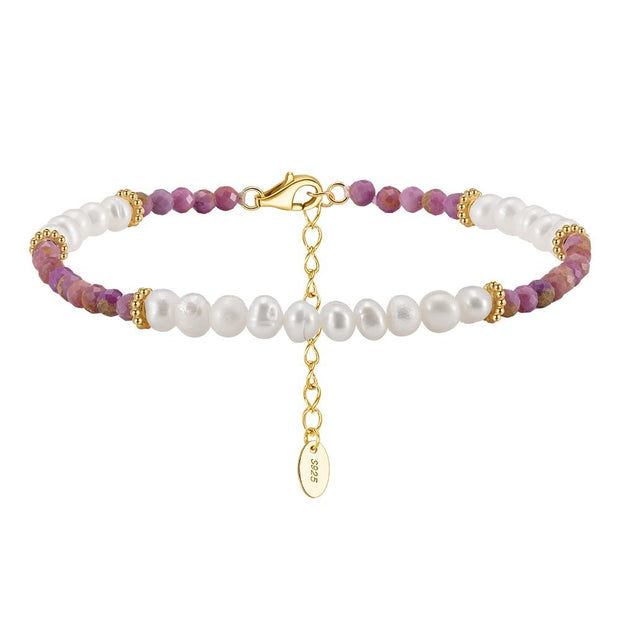 925 Sterling Silver Bracelet with Natural Freshwater Pearl and Purple Stone