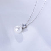 Heartfelt Elegance: 925 Silver Pearl Necklace with Single Round Pearl and Heart-Shaped Zircon