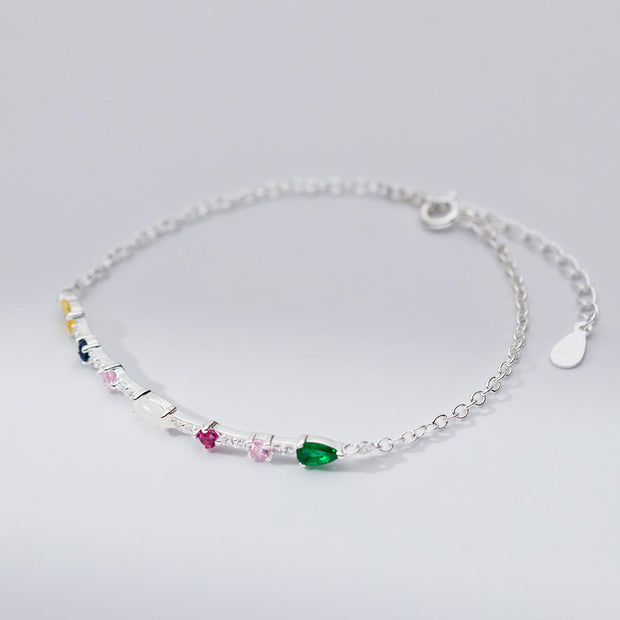 925 Sterling Silver Geometric Bracelet with Colorful Round Diamond Zircon