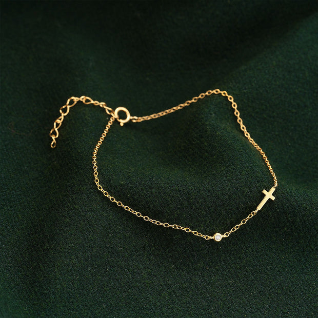 925 Sterling Silver Gold-Plated Cross Chain Bracelet