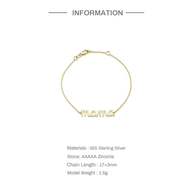 925 Sterling Silver Mama Bracelet, Gold Plated Charm Bracelet for Women, Mother's Day Jewelry