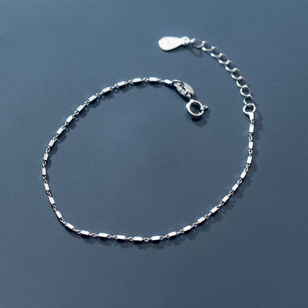 925 Sterling Silver Small Square Beaded Chain Bracelet