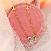 925 Sterling Silver Butterfly Necklace with Colored Zircon Gold Plated for Women