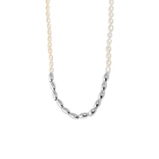 Timeless Elegance: 925 Sterling Silver Natural Freshwater Pearl Ball Bead Chunky Link Chain Necklace