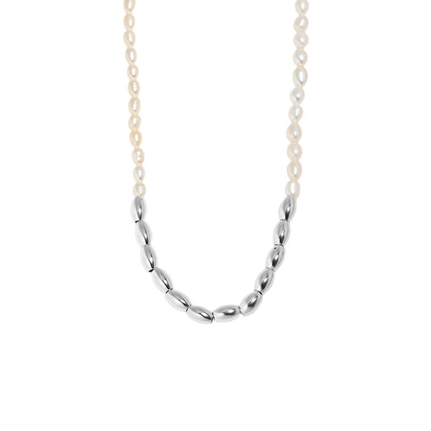 Timeless Elegance: 925 Sterling Silver Natural Freshwater Pearl Ball Bead Chunky Link Chain Necklace