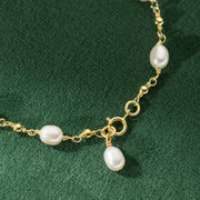 Sterling Silver Natural Pearl Station Gold Plated Bracelet