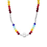 Sterling Silver Necklace – 925 Sterling Silver Rainbow Chain with Smiley Face Pendant