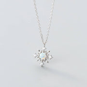 Frosted Elegance: 925 Sterling Silver Snowflake Opal Pendant Necklace