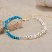 925 Sterling Silver Bracelet with Natural Freshwater Pearl and Turquoise Stone