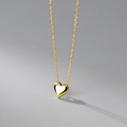 925 Silver Minimalist Necklace – Plain Little Love Heart Gold Plated Necklace for Women, Valentine’s Day Gift