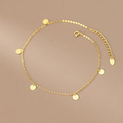 925 Sterling Silver Minimalist Plain Round Disc Gold-Plated Anklet