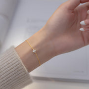 925 Sterling Silver Minimalist Clover Bracelet, Gold-Plated with Zircon Flower Petals