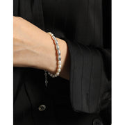 925 Sterling Silver Natural Freshwater Pearl Bracelet – Elegant Jewelry with Bead Accents