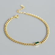 925 Sterling Silver Cable Chain Bracelet for Women – Gold-Plated with Emerald Charm